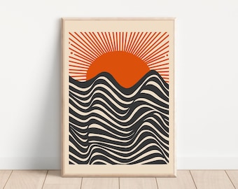 Bauhaus Orange Print, Orange Sun Print, Bauhaus Poster, Abstract Wall Art, Bauhaus Wall Art, Printable Wall Art, Mid Century Modern