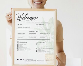 Printable, Editable Vacation Rental Welcome Sign | Airbnb, VRBO House Rules, Info Packet