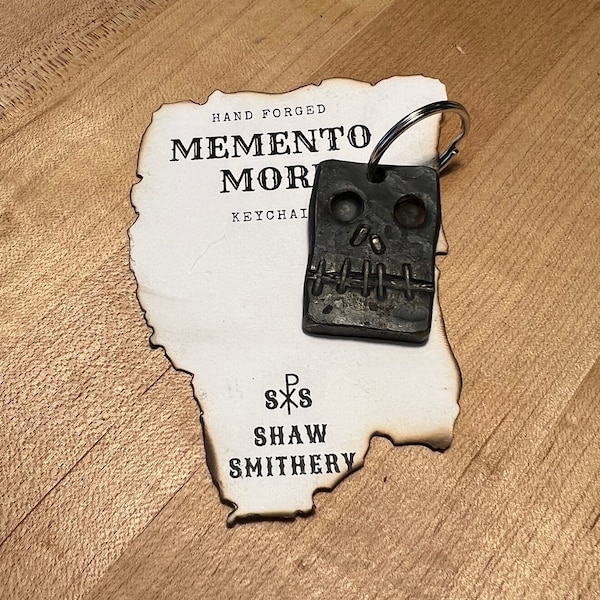 Hand Forged Skull Memento Mori Keychain -- Catholic Stocking Stuffer -- Groomsmen Gift