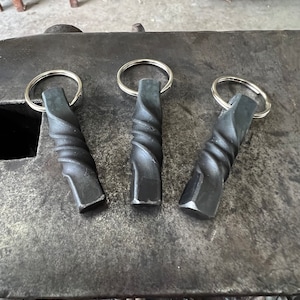Hand Forged Twist Keychain = Forged Twist Pendant = Blacksmith Keychain .