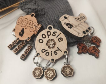Wooden &quot;Mistake&quot; or &quot;OOPS&quot; Stitch Markers with Holder