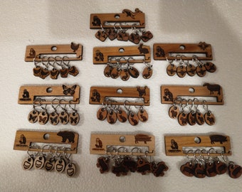 Animal Silhouette Wooden Stitch Markers with Holder