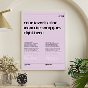 Custom Song Downloadable Print, Your Song Print, Printable Lyric Wall Art, Personalized Gift