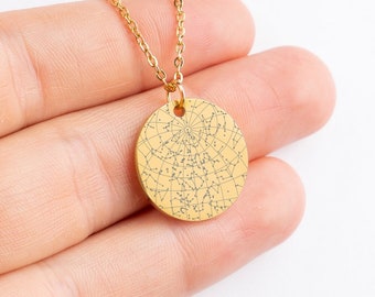 Collar de mapa de estrellas personalizado regalo de cumpleaños I joyería hecha a mano I colgante de oro I novia presente I colgante de astrología I acero inoxidable de plata