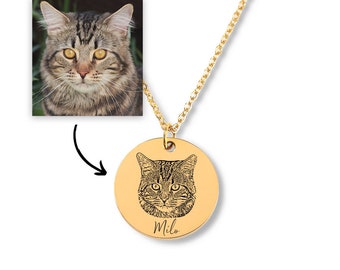 Engraved Cat Pet Necklace I Handmade Gold Animal Pendant I Handmade Pet Present I Birthday Gift for Him and Her I Pet Memorial necklace