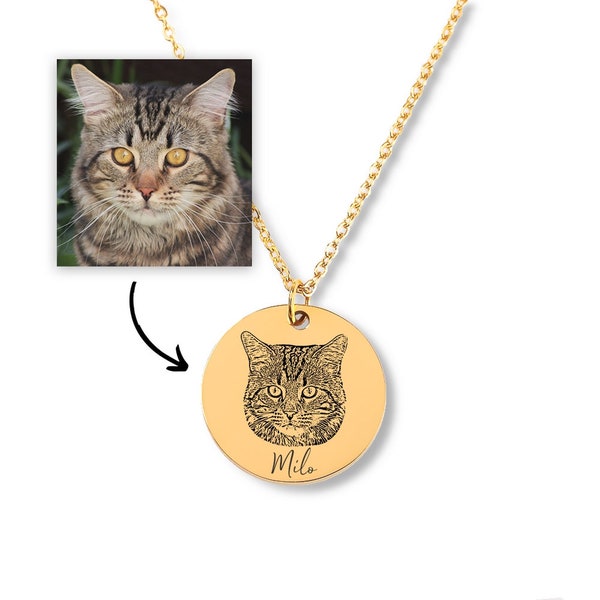 Engraved Cat Pet Necklace I Handmade Gold Animal Pendant I Handmade Pet Present I Birthday Gift for Him and Her I Pet Memorial necklace