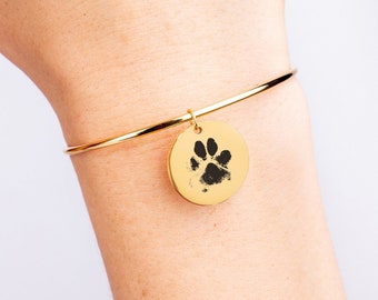 Personalised Pawprint Bangle for Gift I Custom Engraving I Stainless Steel for Birthday I Gold Pet Jewellery I Minimalist I Dog Present