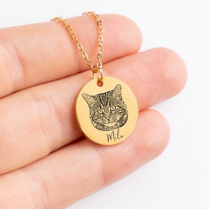 Cat Portrait Engraving Necklace for Gift I Pet Photo Necklace I Custom Handmade Cat Memorial I Birthday Present I Memorial I Minimalist