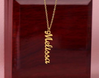 Personalized Name Necklace in Vertical Design I Handmade I Yellow Gold I Anniversary Gift for Girlfriend I Stainless Steel for Girlfriend