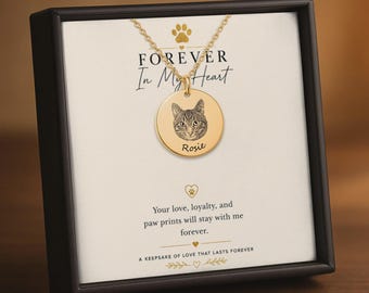 Custom Pet Portrait Necklace | Personalized Dog or Cat Memorial Jewelry | Pet Loss Gift with Message Card