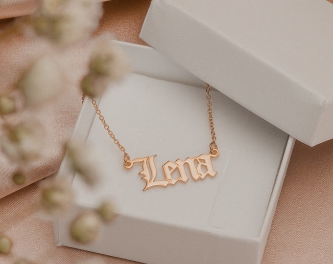 Old English Name Necklace | Custom Name Necklace | Gothic Name Necklace I Gift | Name Necklace | Personalized Name Necklace | 24K Gold Plate