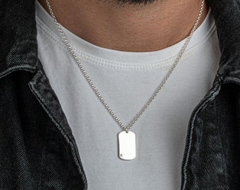 Mens Initial Dog Tag Necklace | Engraved Custom Necklace for Men | Mens Bar Necklace | Mens Necklace Silver | Custom Fathers Day Gift | Mens