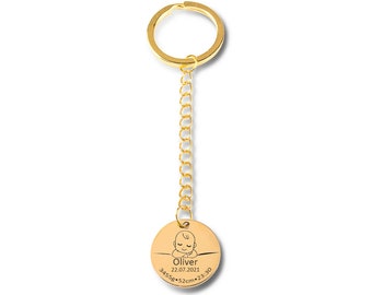 Regalo portachiavi nascita bambino inciso I Collana babyshower I Gioielli in acciaio inossidabile I Compleanno I Regalo neonato I Figlia I Minimalista