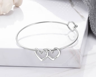 Pulsera de encanto de corazones grabados para mamá / pulsera de encanto plata / regalo para mamá / pulsera de encanto / regalo personalizado para mamá / encantos de pulsera