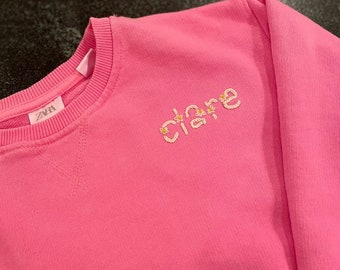 Hand Embroidered Crew Neck Sweatshirt - toddler and adult - name