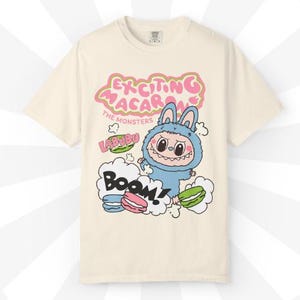 Exciting Macaron Graphic T-Shirt, Fun Unisex Tee, Cute Cartoon Shirt, Gift for Teens, Playful Style, Casual Everyday Wear