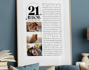 21 raisons pour lesquelles nous vous aimons, modèle d'affiche éditable sur toile, cadeau de 21e anniversaire pour elle ou pour lui, art mural sentimental imprimable