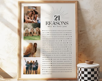 21 raisons pour lesquelles nous vous aimons - Poster photo de notre 21e anniversaire, modèle modifiable sur toile, ajoutez vos photos, impression sentimentale, téléchargement immédiat