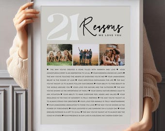 21 raisons pour lesquelles nous vous aimons - Poster photo de notre 21e anniversaire, modifiable sur toile, cadeau imprimable sentimental, téléchargement immédiat