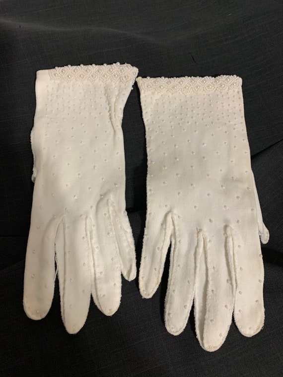 Formal gloves child white emblished faux pearl  #4 - image 1