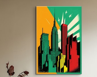 New York City NYC Skyscrapers NY New Modern Painting Canvas Wall Art Print Manhattan Ready to Hang Aesthetic Design Architecture Art Nouveau