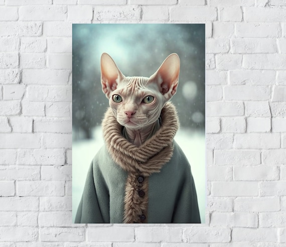 Beautiful Winter Sphynx Cat Hairless Cats Wearing Coat in Snow 