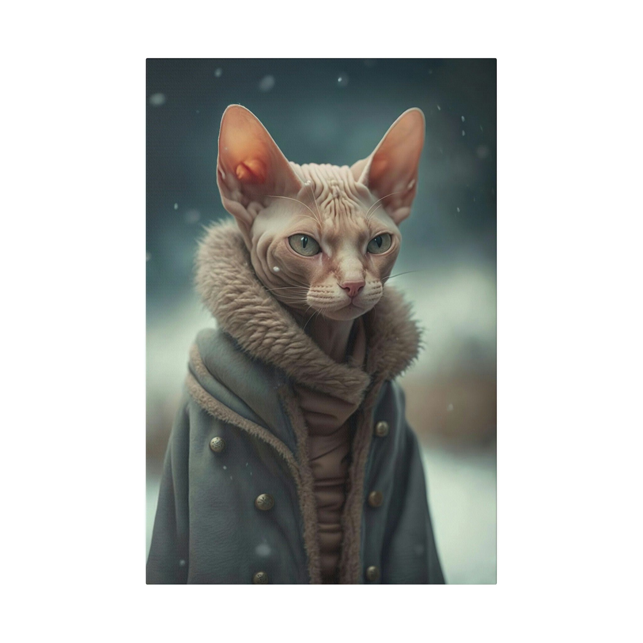 Beautiful Winter Sphynx Cat Hairless Cats Wearing Coat in Snow 