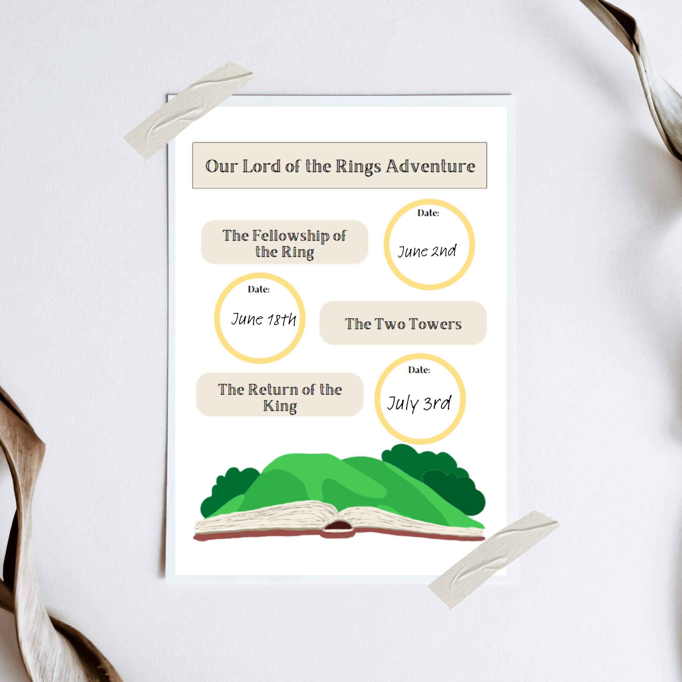 Lord of the Rings Reading Adventure Digital Download Printable, J. R. R. Tolkien, LOTR, Summer ...