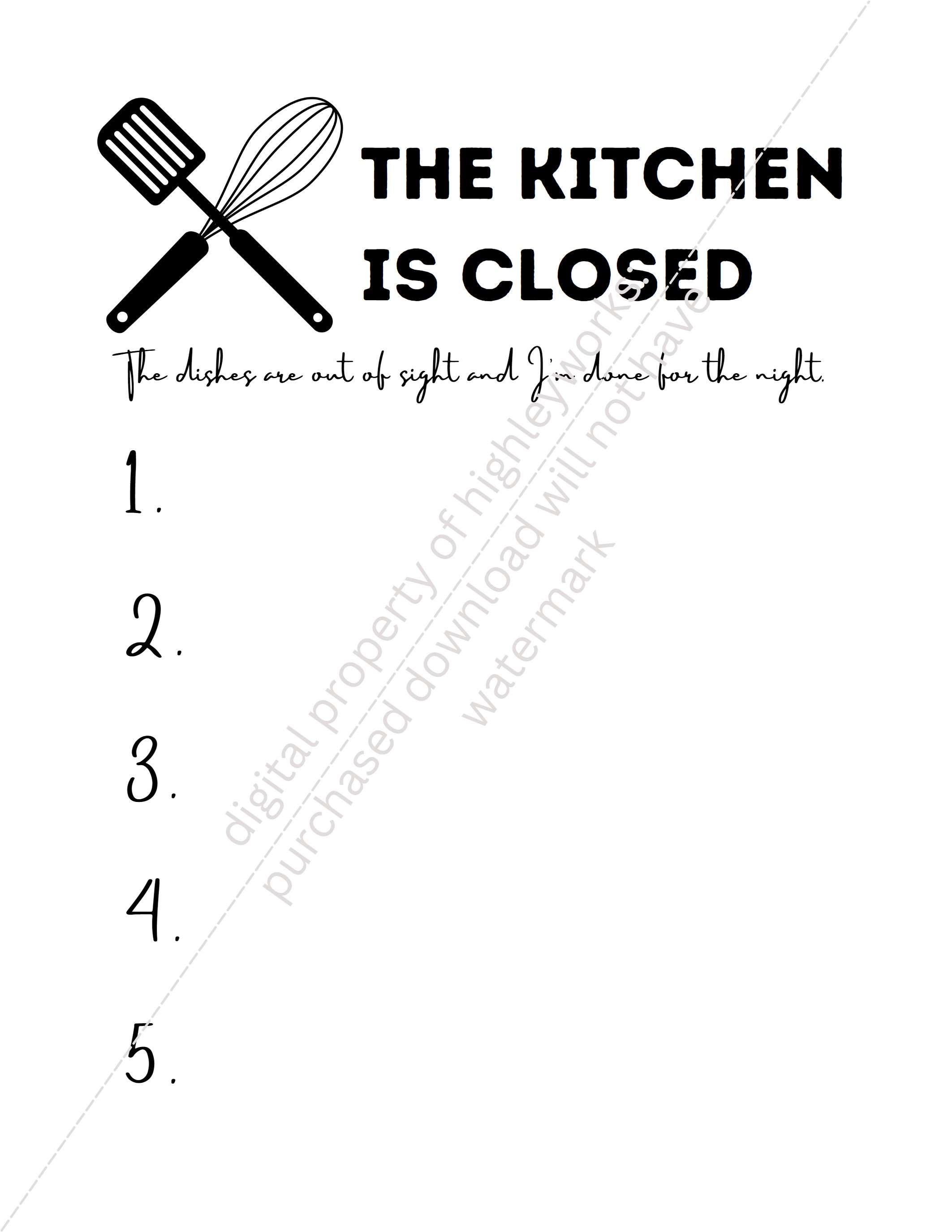 Kitchen Closing Duties Printable Organization Chores Chore Etsy