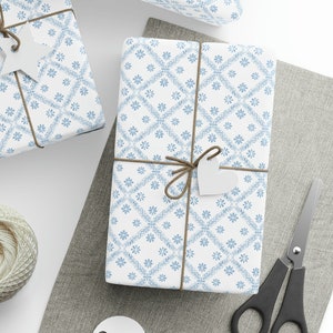 Wrapping Paper, Light Blue French Floral, Gift Wrap for Birthday, Holiday and Christmas, Mothers Day