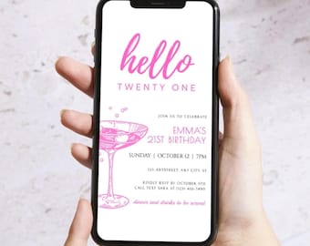 Cyfrowy szablon zaproszenia na 21. urodziny. Edytowalne zaproszenie na 21. urodziny. Każdy wiek.