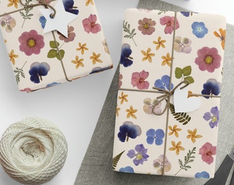 Pressed Flower Wrapping Paper, Gardening Gift, Botanical Gift Wrap for Birthday, Holiday and Christmas, Mothers Day