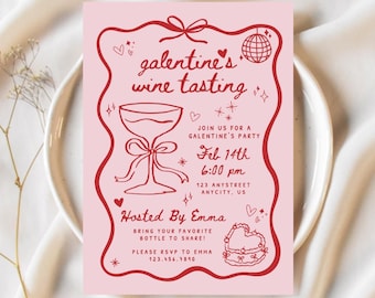 Szablon zaproszenia na degustację wina z okazji Walentynek, edytowalne zaproszenie na wieczór panieński z okazji Walentynek