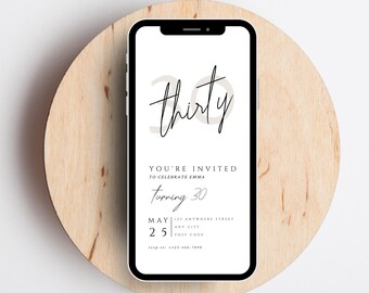 Cyfrowe zaproszenie na 30. urodziny, Zaproszenie na 30. urodziny, Zaproszenie urodzinowe 30., Cyfrowe zaproszenie na 30. urodziny, Cyfrowe zaproszenie