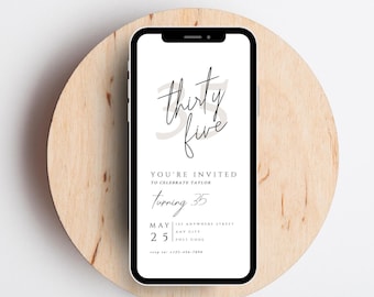Cyfrowe zaproszenie na 35. urodziny, minimalistyczny szablon zaproszenia na 35. urodziny, edytowalny szablon zaproszenia, cyfrowe zaproszenie na 35. urodziny