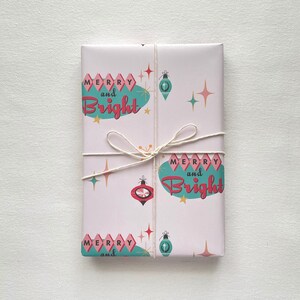 Pink Retro Christmas Wrapping Paper, Vintage Pink Christmas Gift Wrap, Mid Century Modern Christmas Gifts
