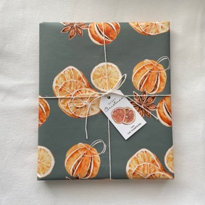 Christmas Wrapping Paper, Watercolor Oranges and Star Anise, Holiday Gift Wrap