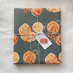 Christmas Wrapping Paper, Watercolor Oranges and Star Anise, Holiday Gift Wrap