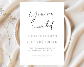 Edytowalny minimalistyczny szablon zaproszenia, proste zaproszenie na imprezę, zaproszenie na kolację urodzinową