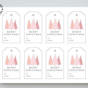 Printable Christmas Gift Tags, Pink Christmas Tree Gift Tags, Holiday ...