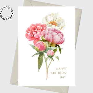 Tarjeta imprimible para el Día de la Madre, Feliz Día de la Madre, Regalo para el Día de la Madre, Ramo de flores de peonía - DESCARGA DIGITAL