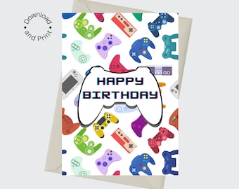 Printable Video Game Birthday Card, Gamer Happy Birthday Card, Video Game Controller - INSTANT DOWNLOAD