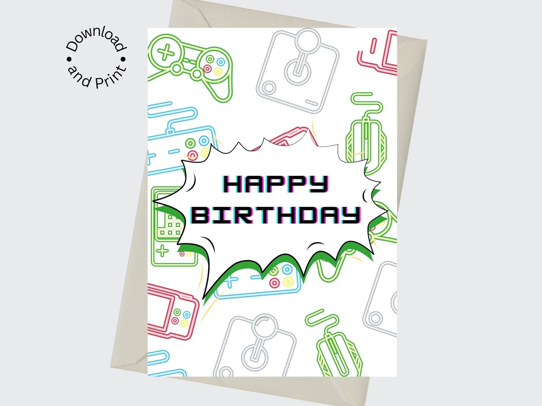 Printable Video Game Birthday Card Gamer Happy Birthday Card - Etsy