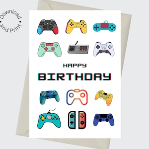 Carte d'anniversaire de jeu vidéo imprimable, carte d'anniversaire de joueur, contrôleur de jeu vidéo - TÉLÉCHARGEMENT IMMÉDIAT