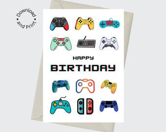 Carte d'anniversaire de jeu vidéo imprimable, carte d'anniversaire de joueur, contrôleur de jeu vidéo - TÉLÉCHARGEMENT IMMÉDIAT