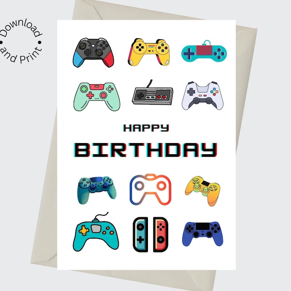 Printable Video Game Birthday Card, Gamer Birthday Card, Video Game Controller - INSTANT DOWNLOAD