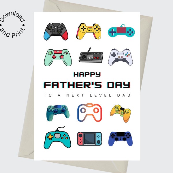 Printable Happy Father's Day Video Game Controller Card, Gamer Card for Dad, Happy Father's Day Gamer Dad Gift, Next Level Dad Card