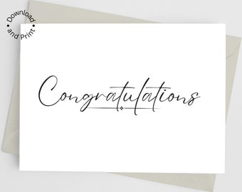 Printable Congratulations Card, Simple Script Card, Graduation Congrats, Engagement Congratulations, Housewarming Congrats, Instant Download