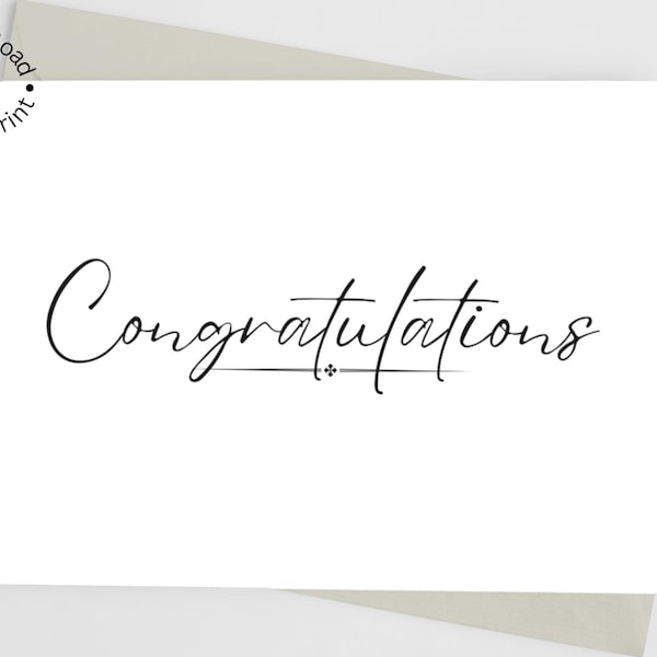 Printable Congratulations Card, Simple Script Card, Graduation Congrats, Engagement Congratulations, Housewarming Congrats, Instant Download