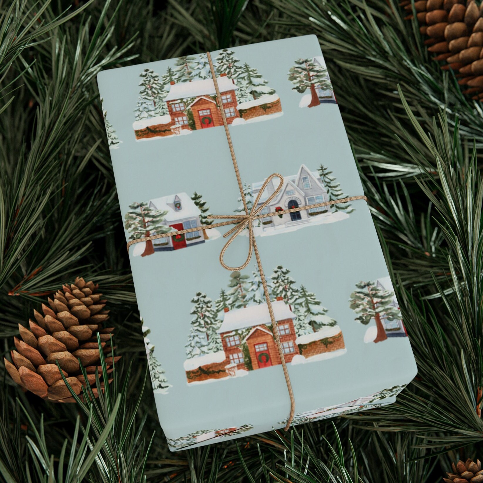 Vintage Christmas Cottage Wrapping Paper, Christmas Wrapping Paper ...